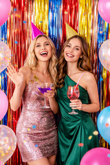 2-pk Colorful Foil Fringe Curtain Party Backdrop Metallic Tinsel Door Wall Decor
