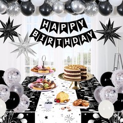 Black and Silver Birthday Decorations for Men Women Boys Girls, 85PCS White B…