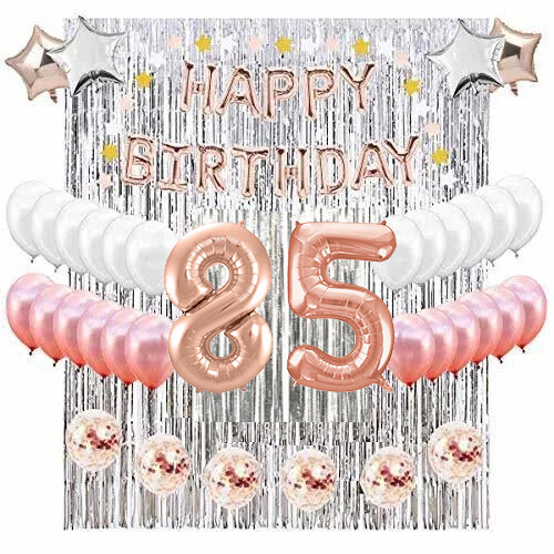 85th Birthday Complete Rose Gold & Silver Balloon Party Decoration Supplies