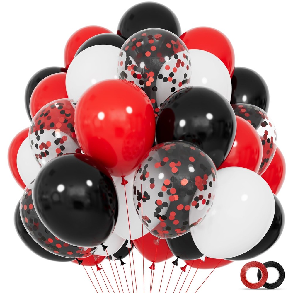 68Pcs Red Black White Latex Balloons 12 Inch with Black Red Confetti Balloons…