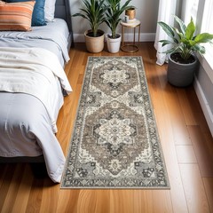 Washable Kitchen Runner Rug 2×6 – Hallway Rugs Low 2′ x 6′ (Runner), Beige