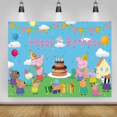Peppa Pig Theme Happy Birthday Backdrop Kids Birthday Party Decoration 5×3.5ft