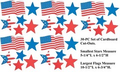 30-PC Patriotic Flag Stars Cardboard Cut-Outs July 4th Decor 5.25″ – 10.5″L #674