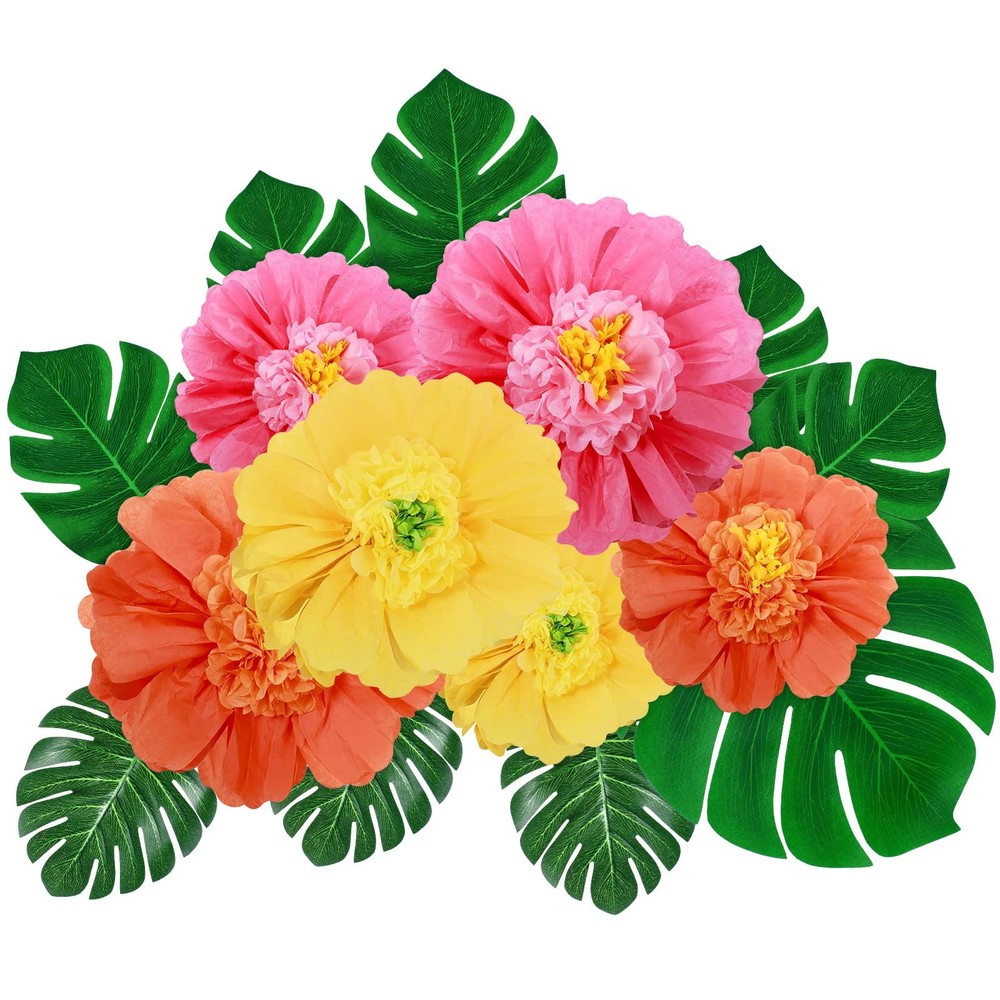 40 Pack Tropical Party Decorations 24 Inch Red Pink Yellow Hawaiian Decor