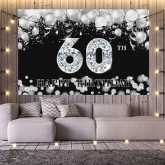Happy 60Th Birthday Backdrop, Sixty Years Old Birthday Decoration Banner, Black
