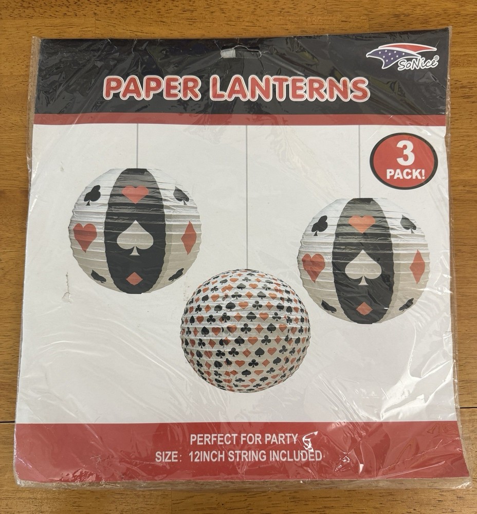 Paper Lanterns 12 INCH with Playing Card THEME( Set of 3) NEW Casino/Game Night