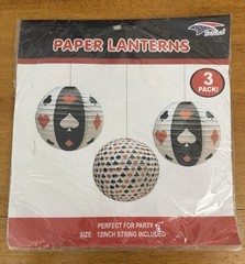 Paper Lanterns 12 INCH with Playing Card THEME( Set of 3) NEW Casino/Game Night