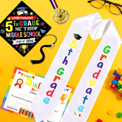 4Pcs 5Th Graduation Decorations 2026, 5Th Grade Graduation Stole Sash, Cap, Meda