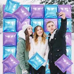 Blue and Purple Square Foil Balloon Wall,19 Inches Double Sided Chrome Square Ba