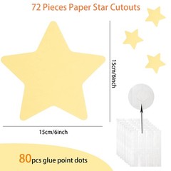 72 PCS Yellow Star Cutouts Glue Point Dots 6 Inch Large Paper Board Decor