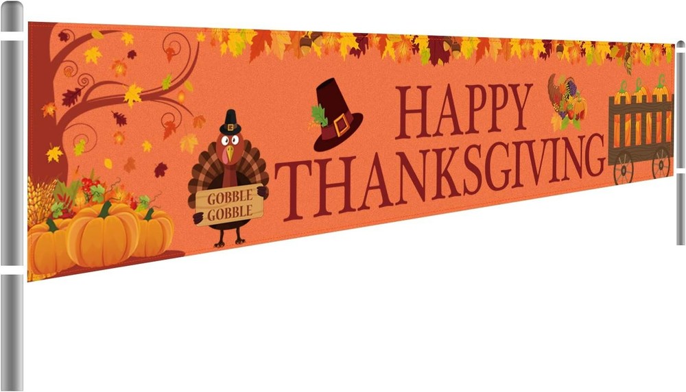Large Happy Thanksgiving Banner, Decorations, Fall Multicolor