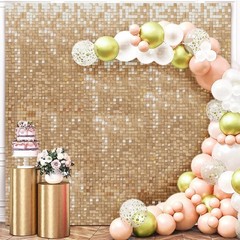 Champagne Gold Shimmer Wall Backdrop, 30cm*30cm*24 Pcs Square Sequin Panels, Lig