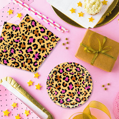 40 PCS Pink Cheetah Print Birthday Decorations Disposable Safari Animal Leopard