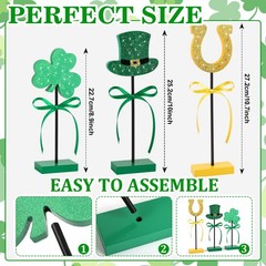 3 Pieces St. Patrick’s Day Table Decorations Wooden Set, Irish-themed Green L…