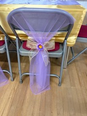 15x Purple & Gold Flower Material Chiffon Fabric Chair Back Decorations Decor