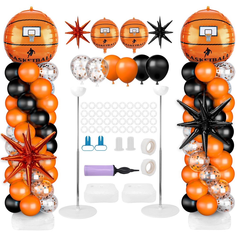 2 Sets Basketball Balloon Column Stand Kit Balloon Arch with Adjustable Stand…
