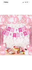 Pink Happy Birthday Party Decorations, Happy Birthday Banner, Pink Foil Heart…