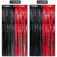 3 Pack 3.3Ft x 6.6Ft Graduation Foil Fringe Curtain Backdrop Decorations, Red…