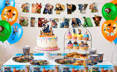 Zootopia Birthday Party Decoration 114 Pcs Disney Party Banner Balloos Cup Set