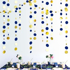 46 Ft Navy Blue and Gold Circle Dots Garland Royal Blue Hanging Paper Polka D…