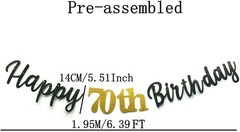 Glitter Happy 70th Birthday Banner Double Sized Paper 70 Black
