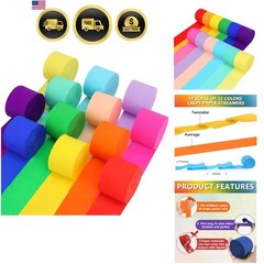 12 Rolls Crepe Paper Streamers, 12 Colors Streamers Party Supplies for Birthd…