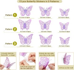 72 Pcs Butterfly Decorations, 3 Sizes 3 Styles, Wall Decor, Butterfly Party Birt