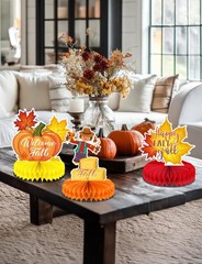 9Pcs Tables Fall Autumn Honeycomb Centerpieces 3D Pumpkin Maple Leaf