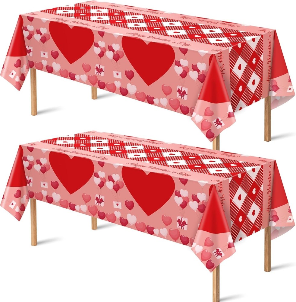 Valentine’s Day Decorations Set – Tablecloth and Backdrop Banner Bundle