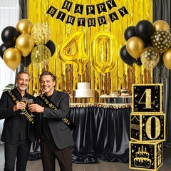 30th Birthday Decorations for Men Women, 50pcs Black and Gold Party Decoratio…