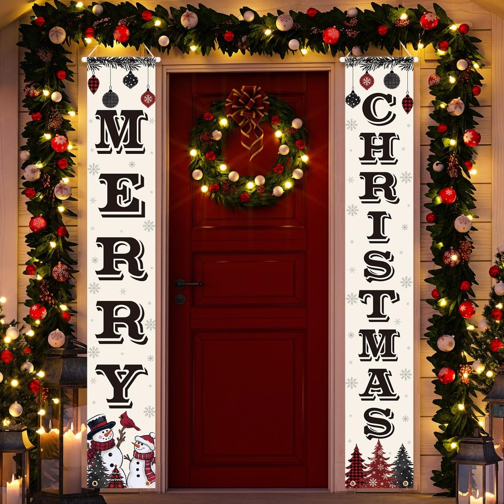 Christmas Decorations Merry Christmas Banner Xmas Porch Door Sign 75″ x 12″ R…