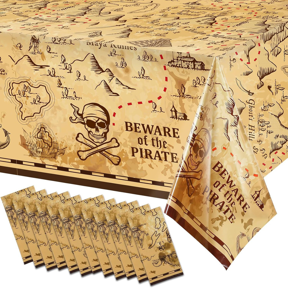 12 Pieces Pirate Tablecloth for Party Decor – 54 X 108 Inches Pirate Treasure Ma
