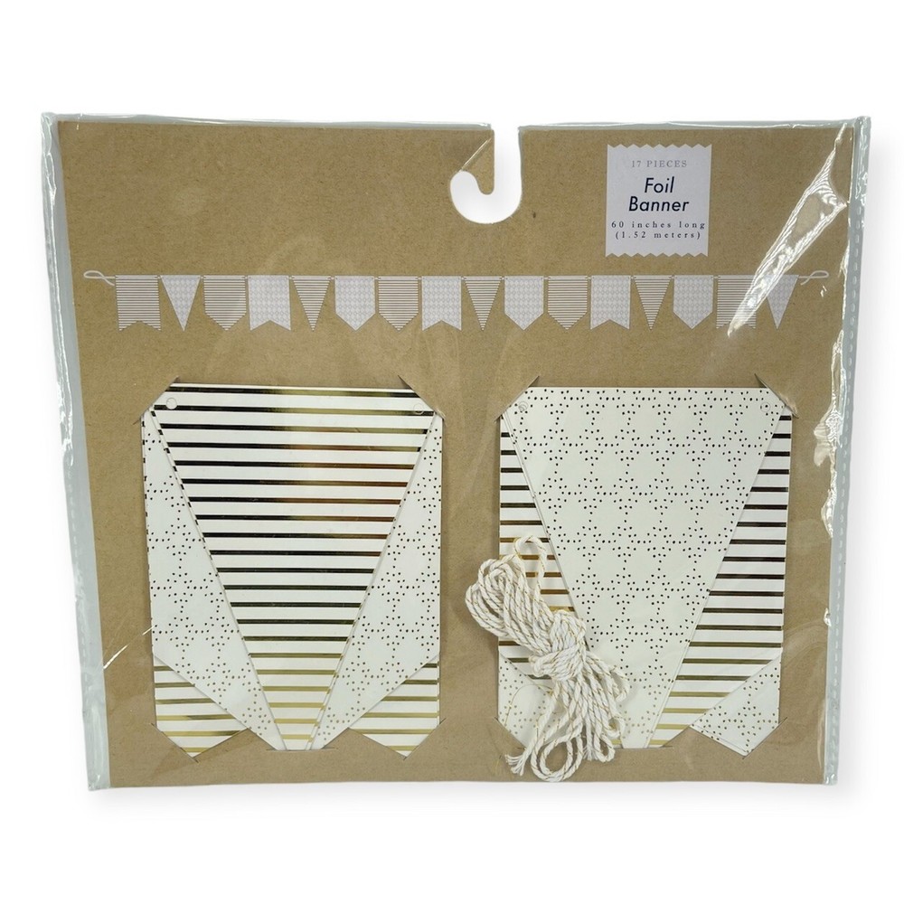 17-Piece Gold Foil Striped Triangle Pennant Hanging Room Decor Banner 60 Inches