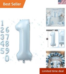 Big Number 1 Balloons, Light Matte Sky Blue Foil 1 Balloon Numbers 40 Inch, G…