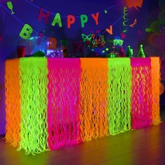 Neon Party Decorations 2 Pack Metallic Tinsel Fringe Table Skirts