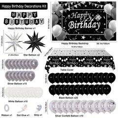 Silver and Black Birthday Decorations for Men Women Boys Girls 80 PCS White Blac