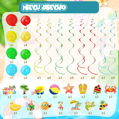 35Pcs Summer Pool Beach Hanging Swirl Decor, Hello Summer Beach Party Decoration