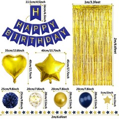 Birthday Party Decorations for Men, Navy Blue Gold Happy Birthday Banner Pomp…