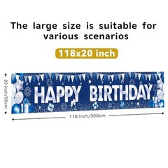 Happy Birthday Banner, 118×20 Inch Large Blue Party Happy Birthday Banner-A
