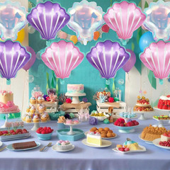 9 Pcs Seashell Balloons Multi-Color Shell Balloon Ocean Balloons for Birthday Ba