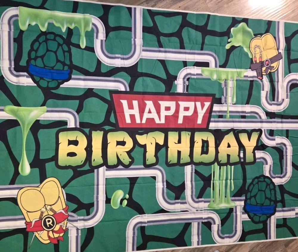 Turtles Themed Happy Birthday 8×6 Ft. Banner With 2 Turtle Bags