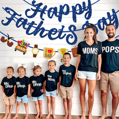 Happy Fathers Day Banner Blue Glitter Fathers Day Decorations for Party Home Pre