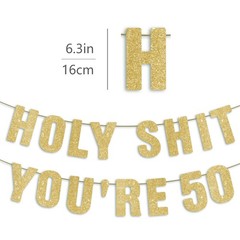 Pre-Strung 50th Party Gold Glitter Banner, 200 inches x 6.5 inches,