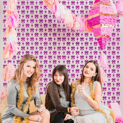 2 Pack Rose Red Bow Foil Fringe Curtains, 3.3×6.6 Ft Metallic Tinsel Backdrop St