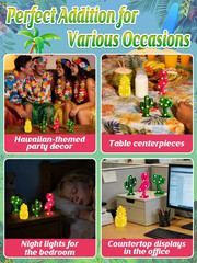 Hawaiian Party Decorations Lights – 4 Shapes Flamingo Cacti Pineapple Palm Tree
