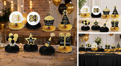 8 Pieces Happy Birthday Decorations Set, 80Th Birthday Party Supplies Honeycomb
