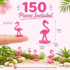 150 Pack Mini Flamingos Figurines, 1.5″ Tiny Plastic Pink Flamingos for Table…