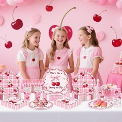 REDWORD Cherry Birthday Decorations, 120Pcs She’s The Cherry On Top Party Pla