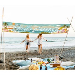 Hello Summer Beach Party Banner Summer Themed Hawaiian Outdoor Party Decorati