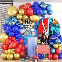 Red Blue Gold Balloon Garland Kit, 120Pcs Royal Blue Red Arch Kit with Gold 4D F